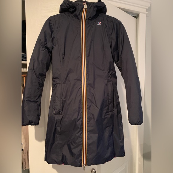 Women’s small K-WAY Denise Thermo Plus 3/4 length jacket navy & pink - Picture 1 of 8